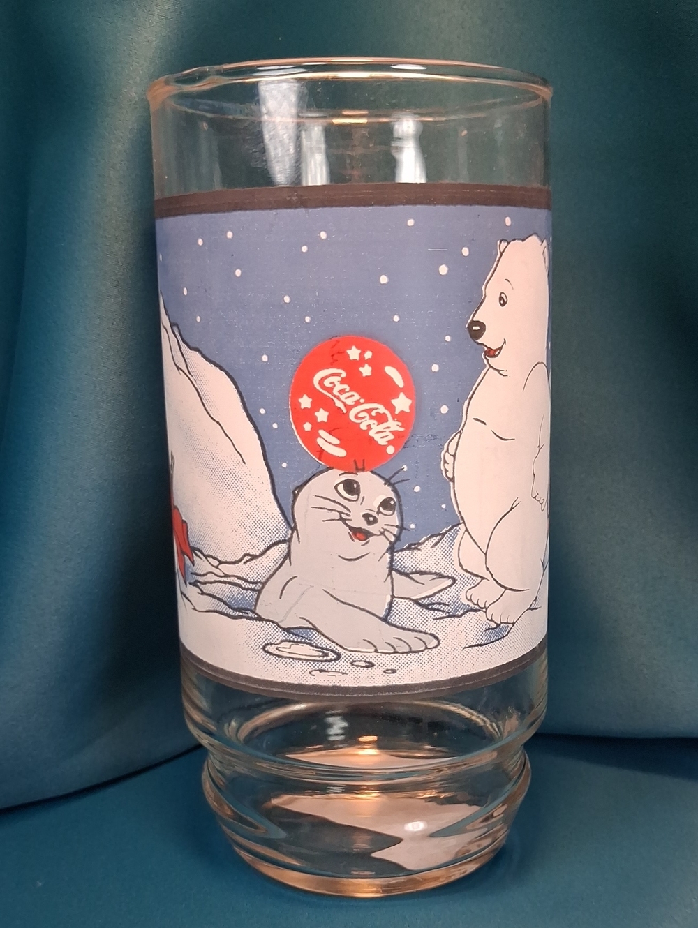 Vintage Coca Cola Polar Bear Seal Glass with Blue and White